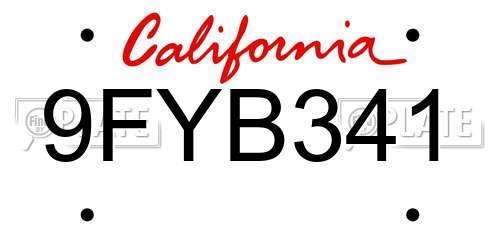 9FYB341 California License Plate