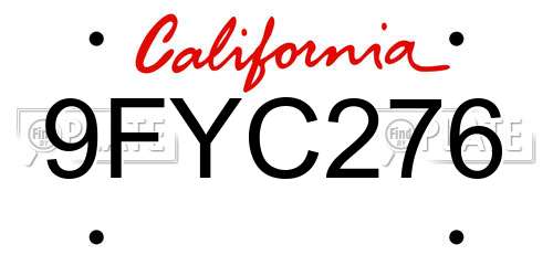 9FYC276 California License Plate