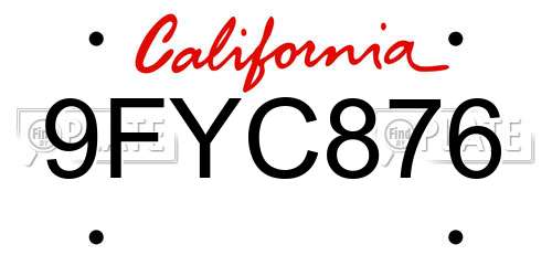 9FYC876 California License Plate