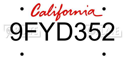 9FYD352 California License Plate