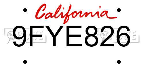 9FYE826 California License Plate