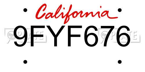 9FYF676 California License Plate