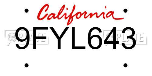 9FYL643 California License Plate