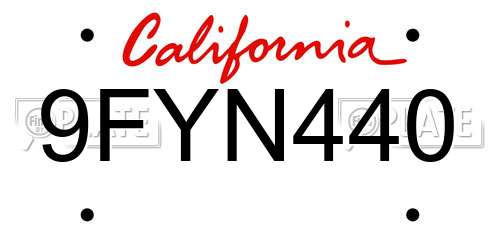 9FYN440 California License Plate