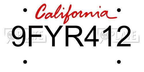 9FYR412 California License Plate
