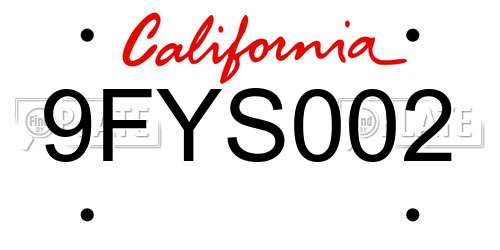 9FYS002 California License Plate