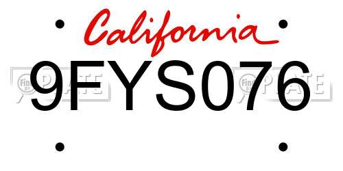 9FYS076 California License Plate