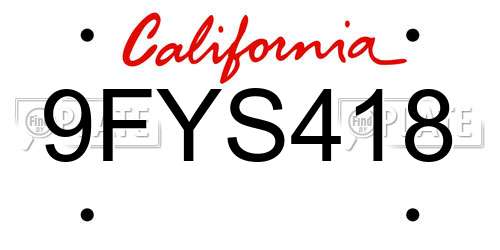 9FYS418 California License Plate