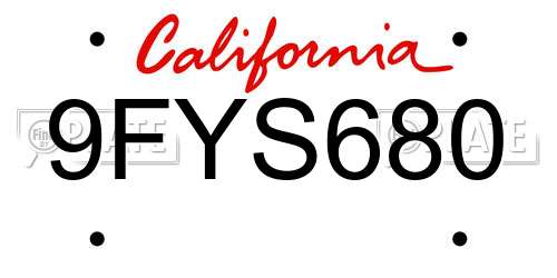 9FYS680 California License Plate