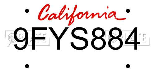 9FYS884 California License Plate