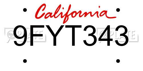 9FYT343 California License Plate
