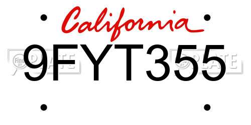 9FYT355 California License Plate
