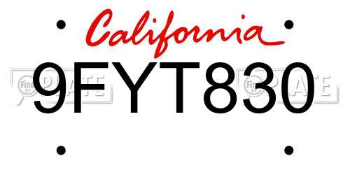 9FYT830 California License Plate