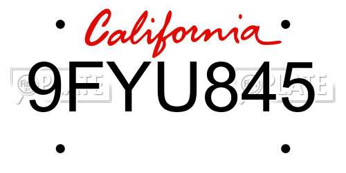 9FYU845 California License Plate