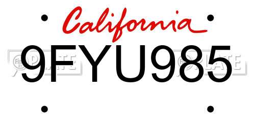 9FYU985 California License Plate