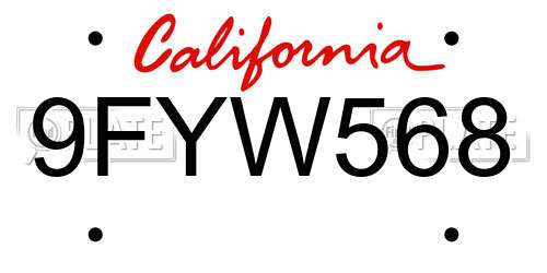 9FYW568 California License Plate