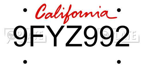 9FYZ992 California License Plate