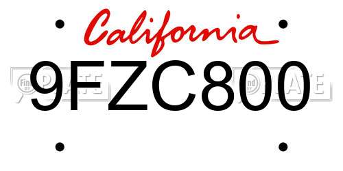 9FZC800 California License Plate