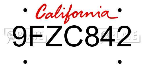 9FZC842 California License Plate