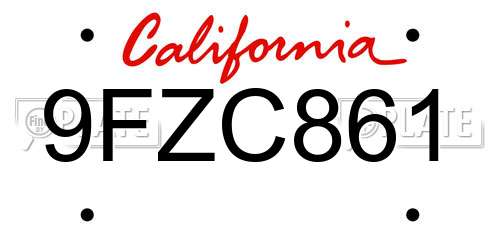9FZC861 California License Plate