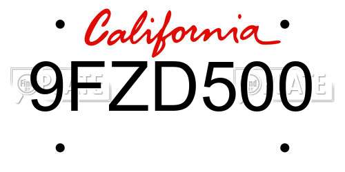 9FZD500 California License Plate