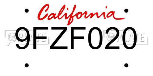 9FZF020 California License Plate