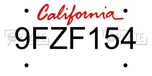 9FZF154 California License Plate