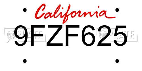 9FZF625 California License Plate