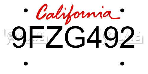 9FZG492 California License Plate