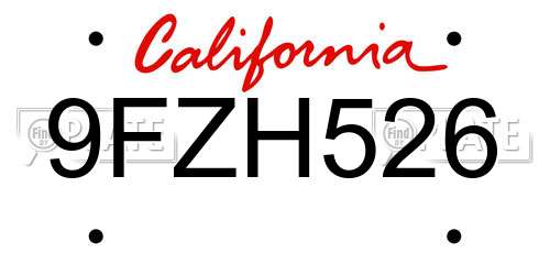 9FZH526 California License Plate