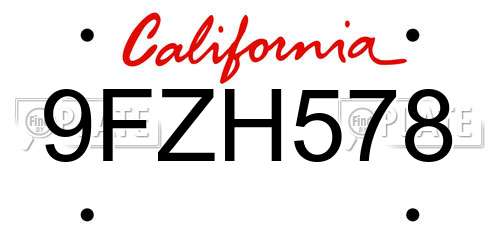 9FZH578 California License Plate