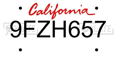 9FZH657 California License Plate