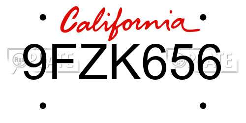 9FZK656 California License Plate