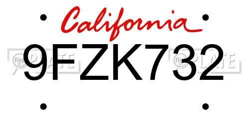 9FZK732 California License Plate