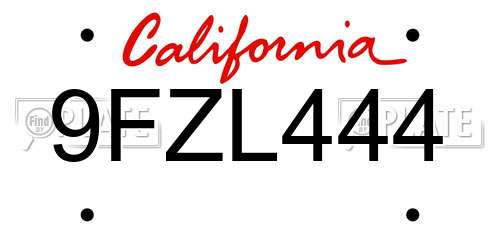 9FZL444 California License Plate