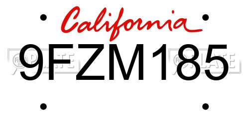 9FZM185 California License Plate