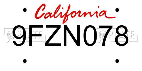 9FZN078 California License Plate