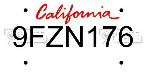 9FZN176 California License Plate