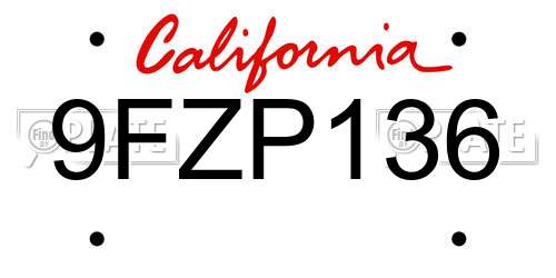 9FZP136 California License Plate