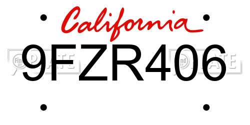 9FZR406 California License Plate