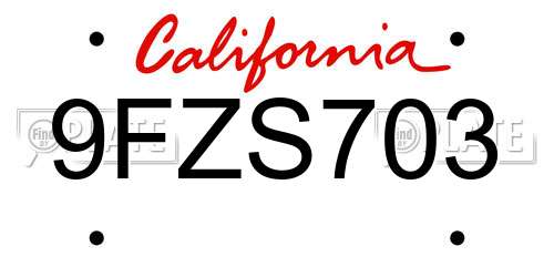 9FZS703 California License Plate