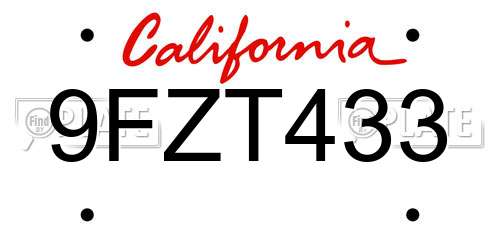 9FZT433 California License Plate