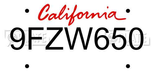 9FZW650 California License Plate
