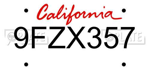 9FZX357 California License Plate