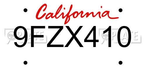 9FZX410 California License Plate