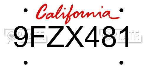 9FZX481 California License Plate