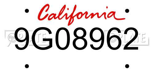 9G08962 California License Plate