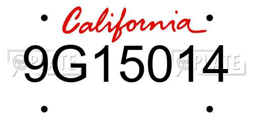 9G15014 California License Plate