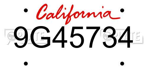9G45734 California License Plate