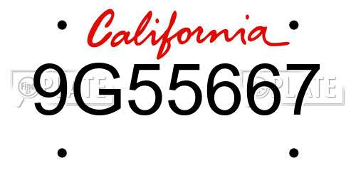 9G55667 California License Plate